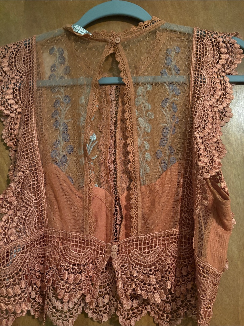 Free People Rustembroidered Lace Trim Camisole with Blue and Cream Accents - Picture 5 of 5